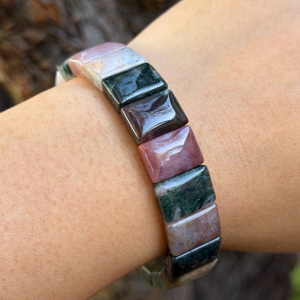 Stretchable Multicolor Moss Agate Soft Bangle 0789 - image 5